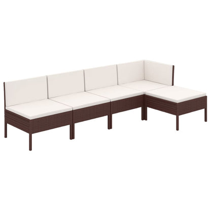 Set Divani da Giardino 5 pz con Cuscini in Polyrattan Marrone - homemem39