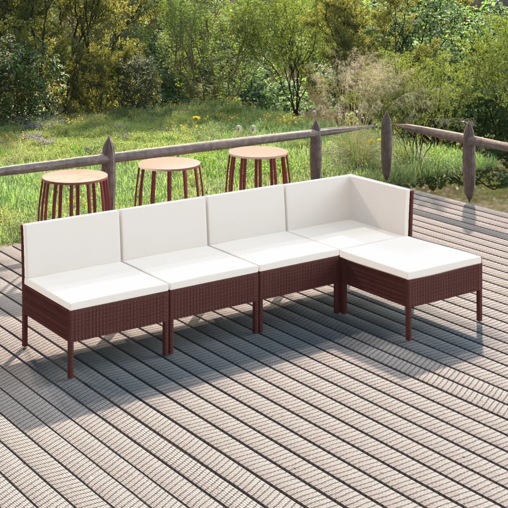 Set Divani da Giardino 5 pz con Cuscini in Polyrattan Marrone - homemem39