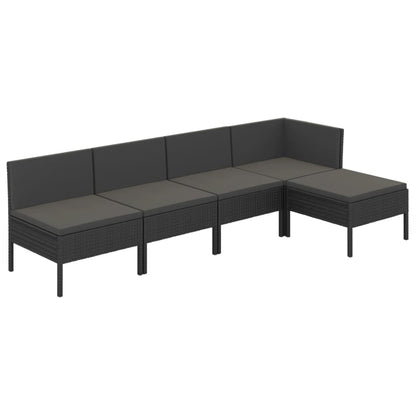 Set Divani da Giardino 5 pz con Cuscini in Polyrattan Nero - homemem39