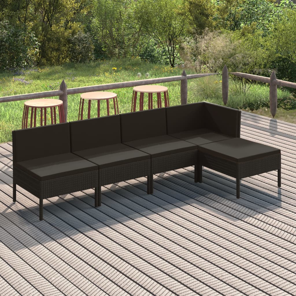 Set Divani da Giardino 5 pz con Cuscini in Polyrattan Nero - homemem39