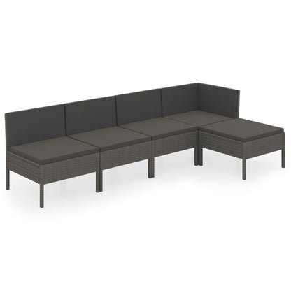 Set Divani da Giardino 5 pz con Cuscini in Polyrattan Grigio - homemem39