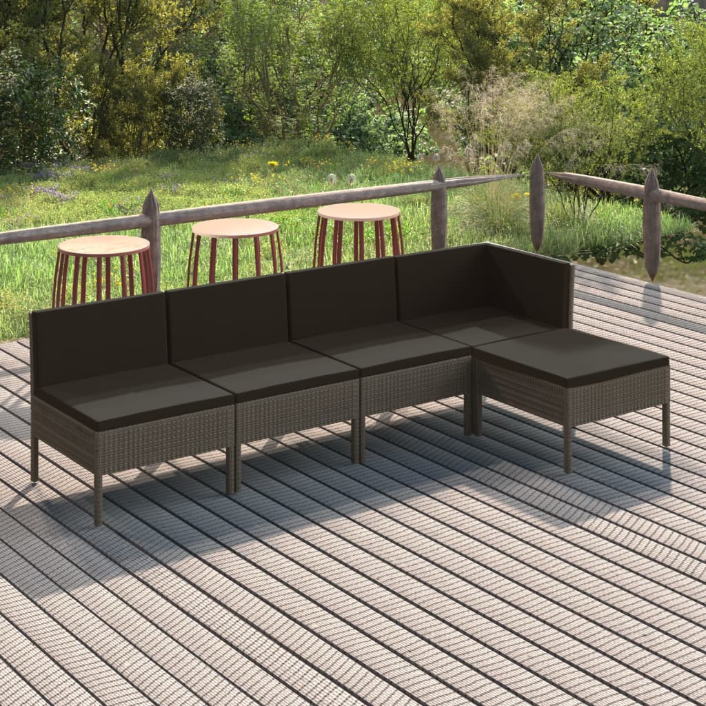 Set Divani da Giardino 5 pz con Cuscini in Polyrattan Grigio - homemem39