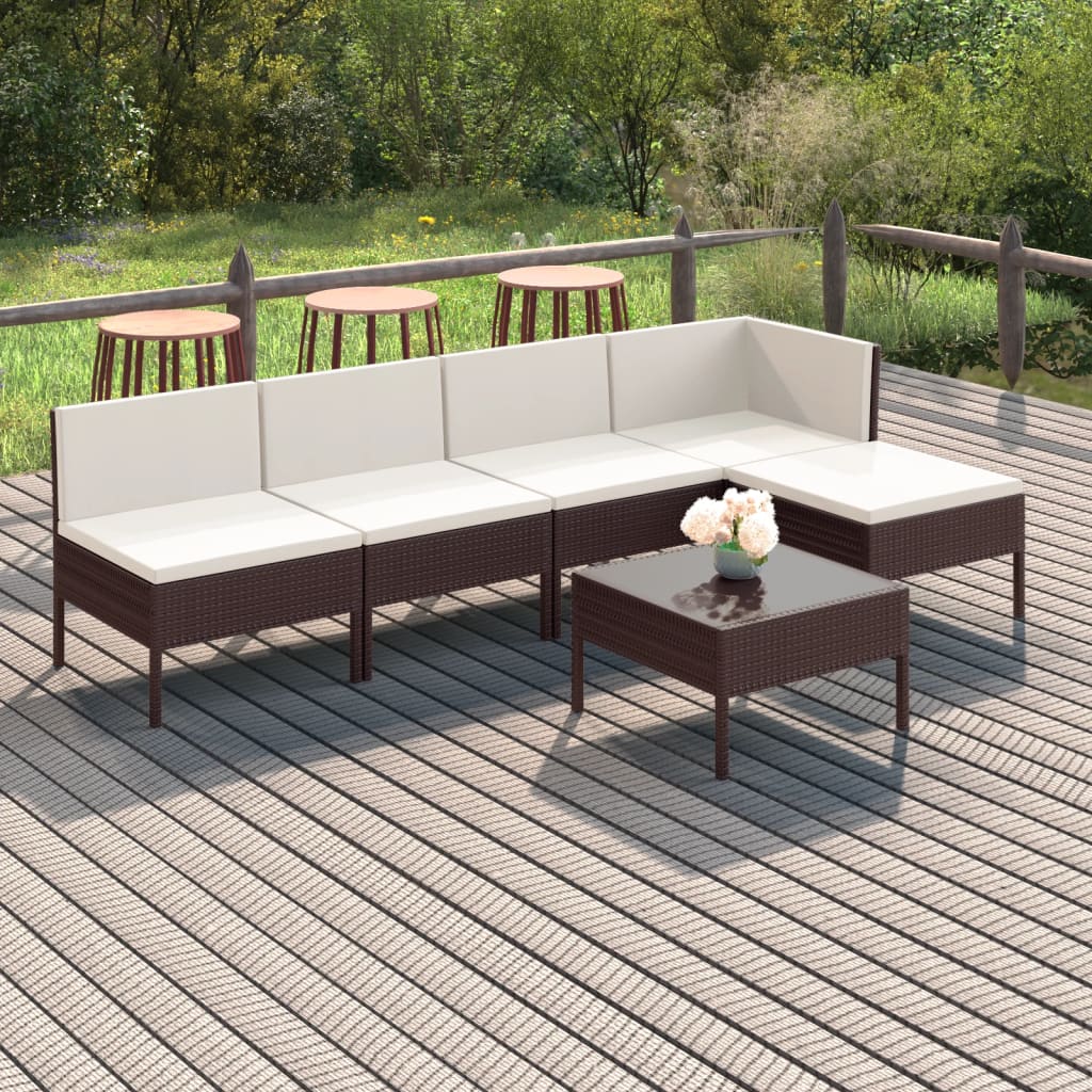 Set Divani da Giardino 6 pz con Cuscini in Polyrattan Marrone - homemem39