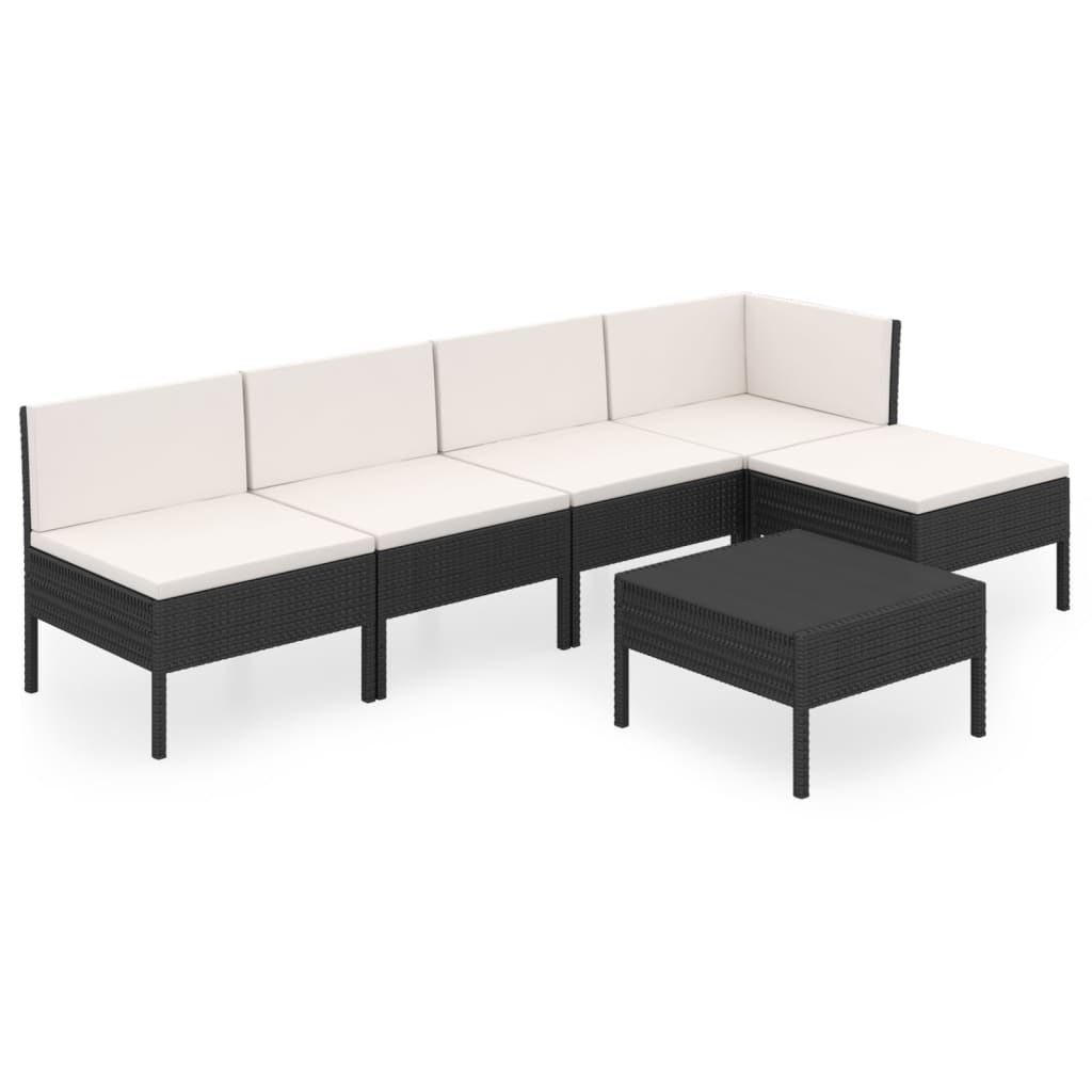 Set Divani da Giardino 6 pz con Cuscini in Polyrattan Nero - homemem39