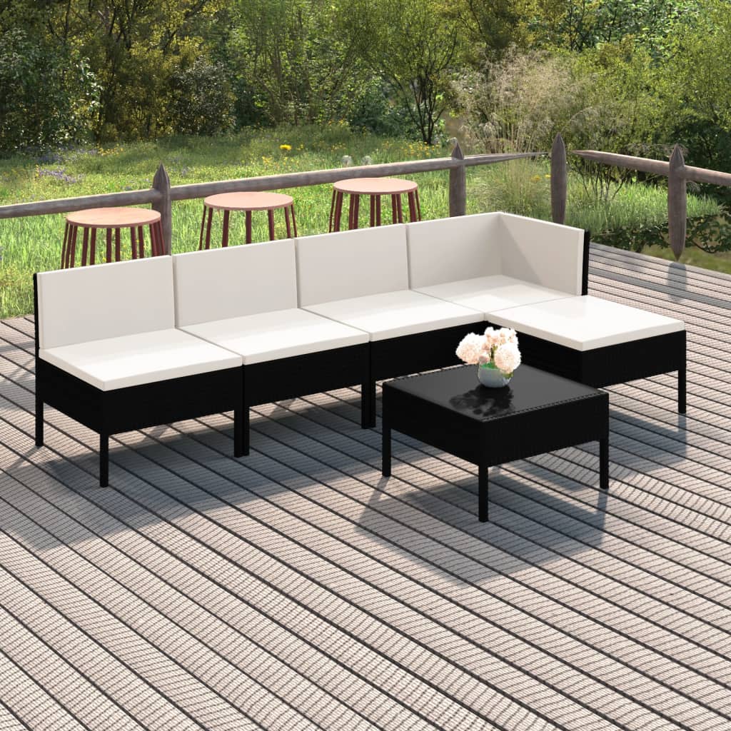 Set Divani da Giardino 6 pz con Cuscini in Polyrattan Nero - homemem39