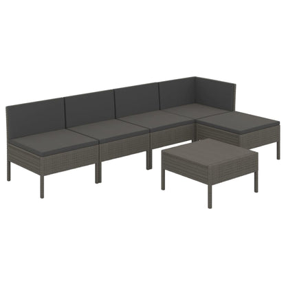 Set Divani da Giardino 6 pz con Cuscini in Polyrattan Grigio - homemem39