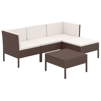 Set Divani da Giardino 5 pz con Cuscini in Polyrattan Marrone - homemem39