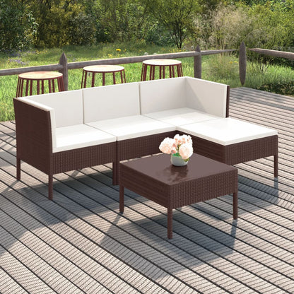 Set Divani da Giardino 5 pz con Cuscini in Polyrattan Marrone - homemem39