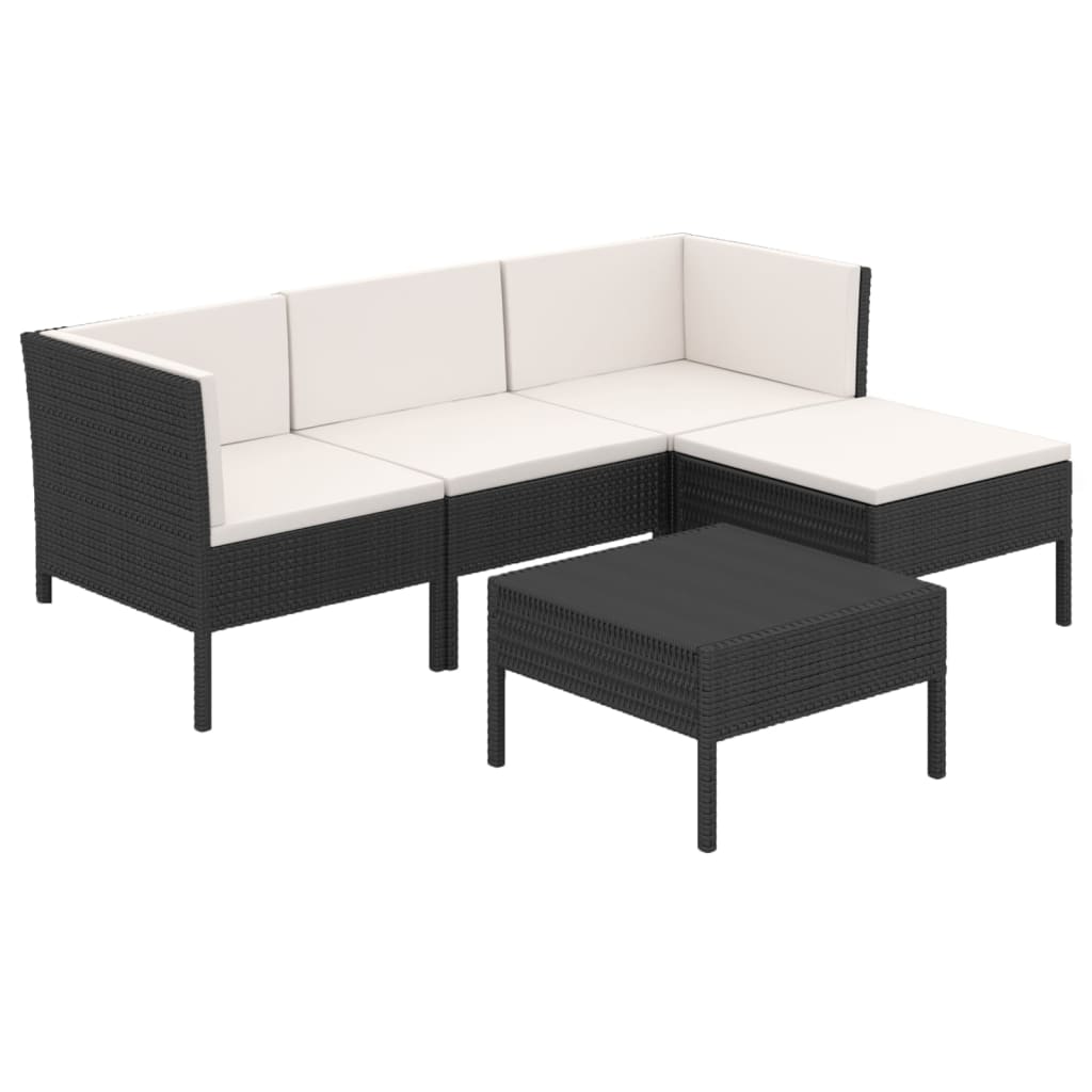 Set Divani da Giardino 5 pz con Cuscini in Polyrattan Nero - homemem39