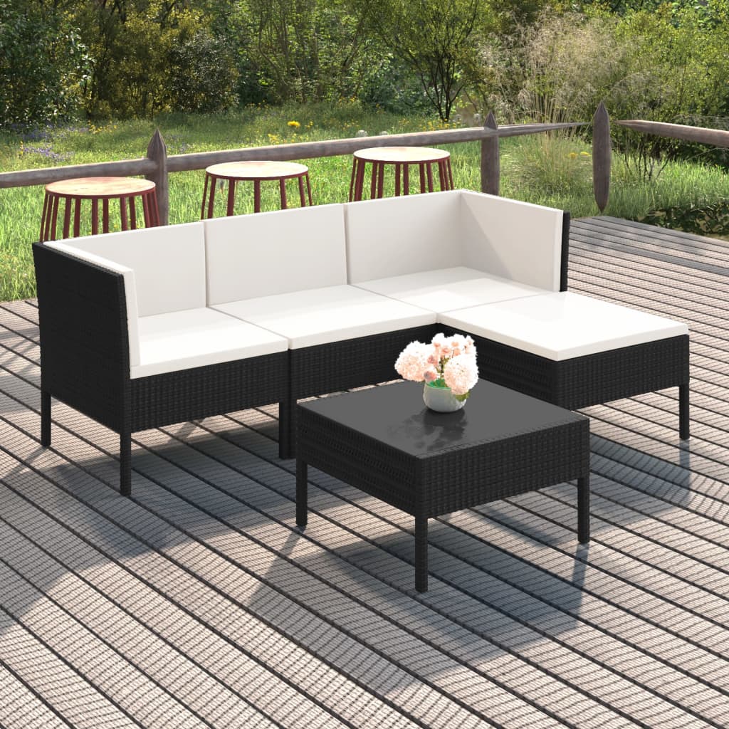 Set Divani da Giardino 5 pz con Cuscini in Polyrattan Nero - homemem39