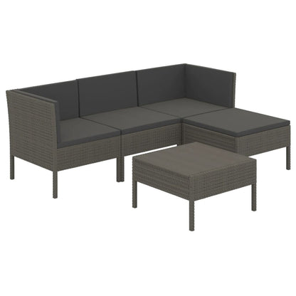 Set Divani da Giardino 5 pz con Cuscini in Polyrattan Grigio - homemem39