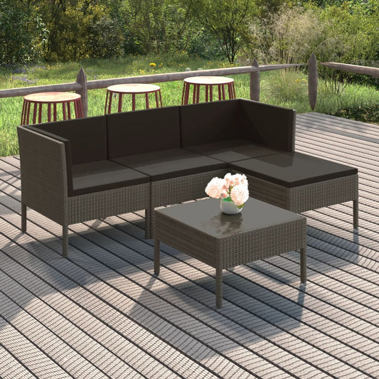 Set Divani da Giardino 5 pz con Cuscini in Polyrattan Grigio - homemem39