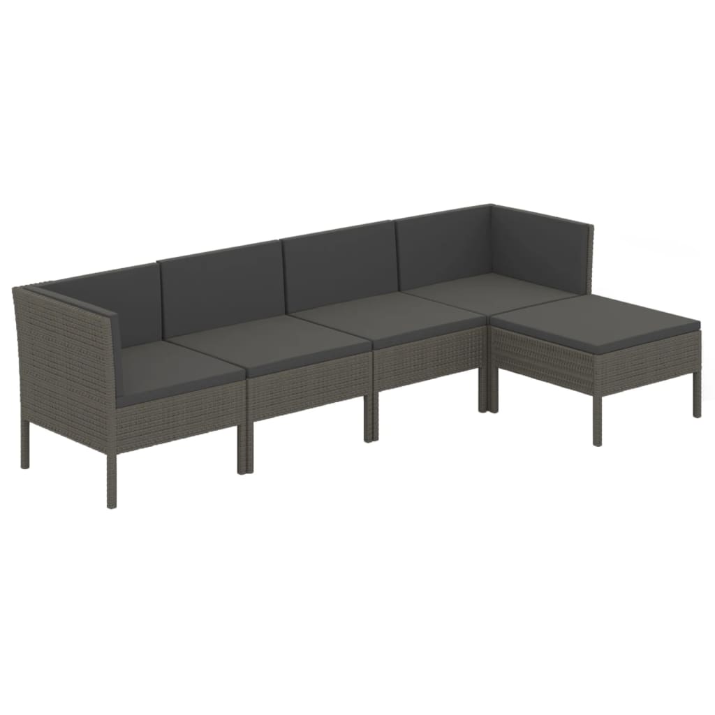 Set Divani da Giardino 5 pz con Cuscini in Polyrattan Grigio - homemem39