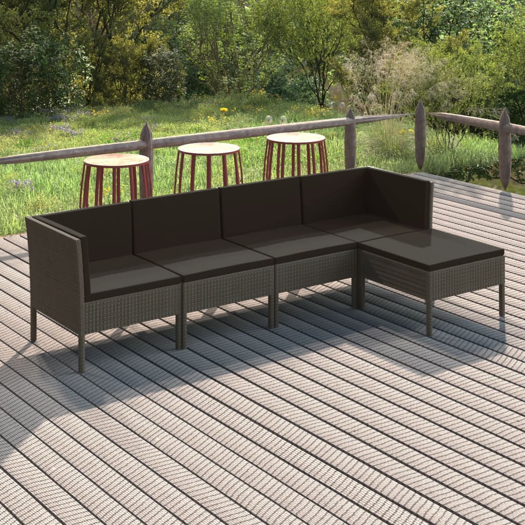 Set Divani da Giardino 5 pz con Cuscini in Polyrattan Grigio - homemem39