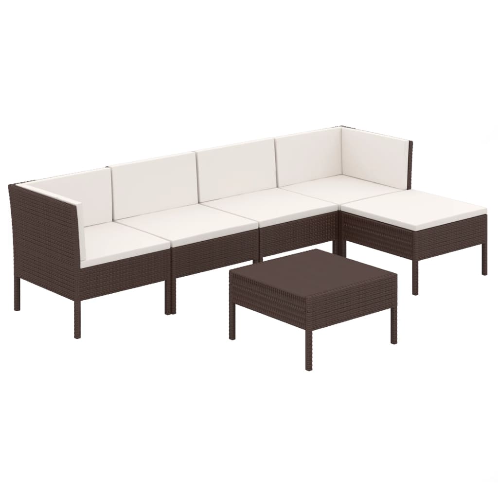 Set Divani da Giardino 6 pz con Cuscini in Polyrattan Marrone - homemem39