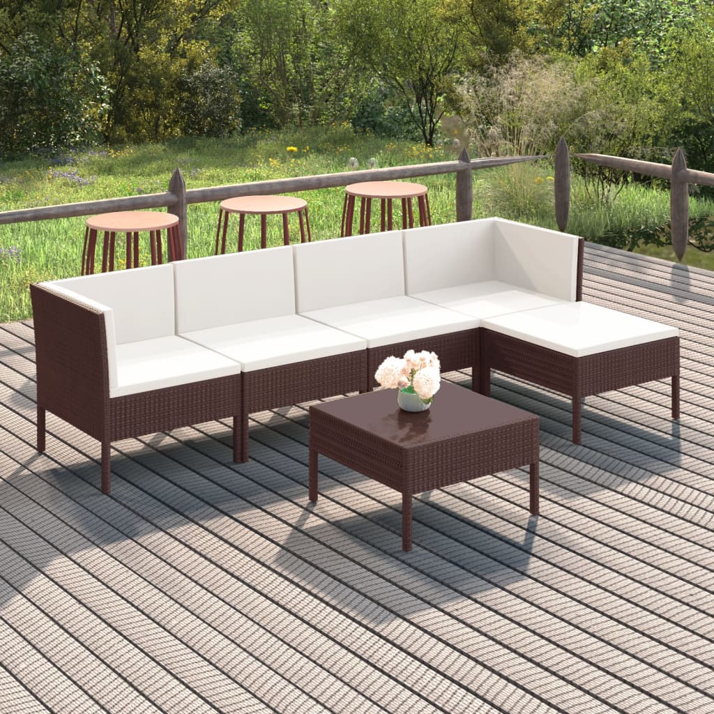 Set Divani da Giardino 6 pz con Cuscini in Polyrattan Marrone - homemem39