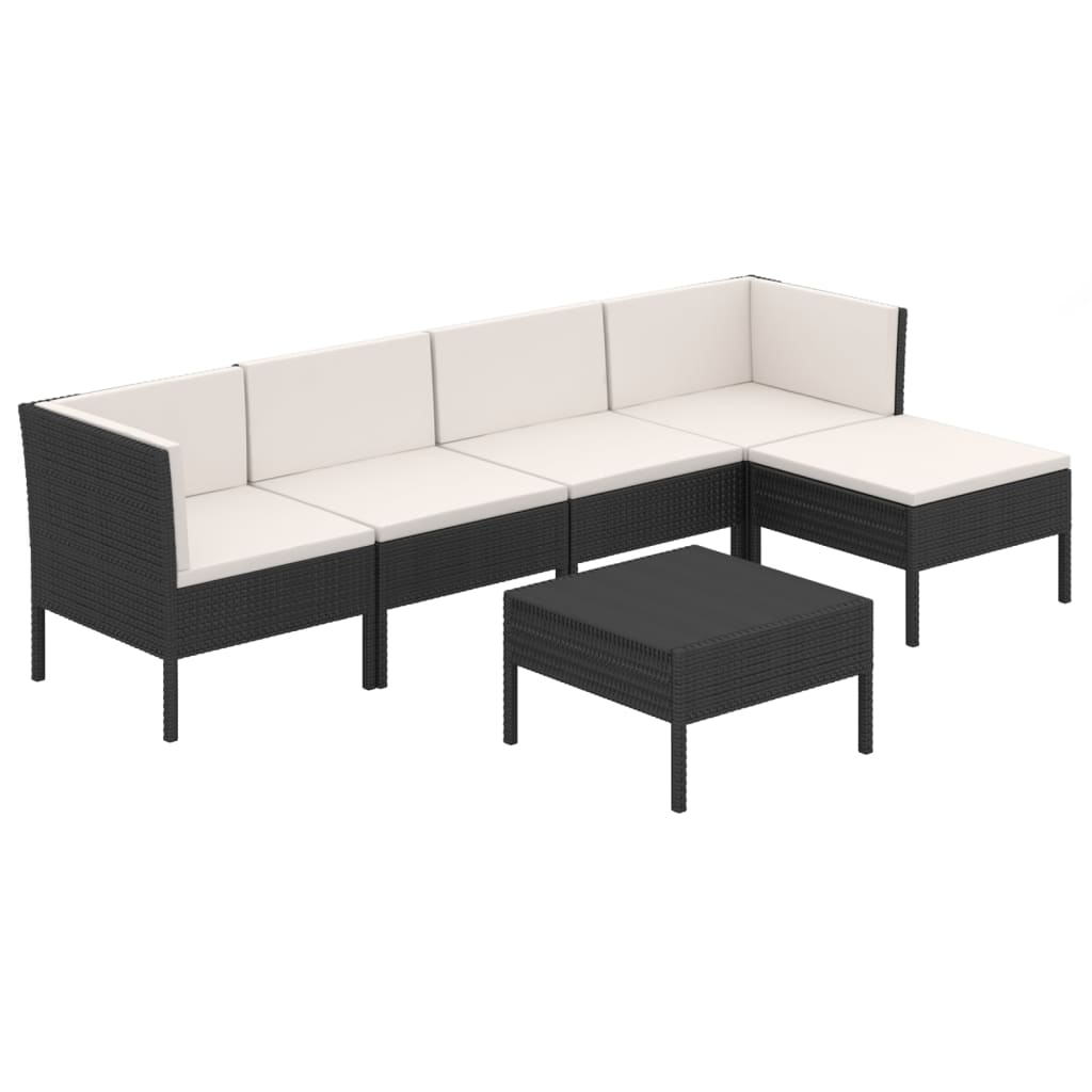 Set Divani da Giardino 6 pz con Cuscini in Polyrattan Nero - homemem39