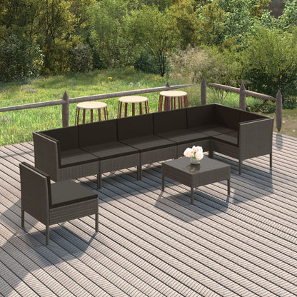 Set Divani da Giardino 8 pz con Cuscini in Polyrattan Grigio - homemem39