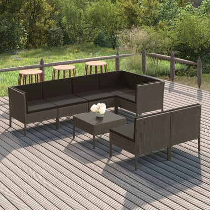 Set Divani da Giardino 8 pz con Cuscini in Polyrattan Grigio - homemem39