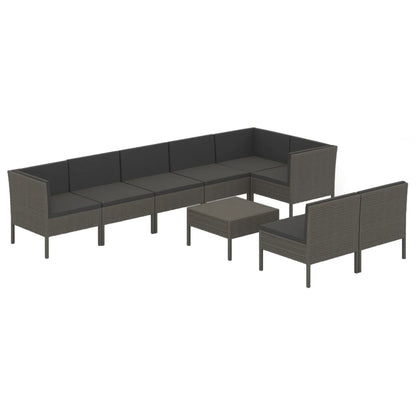 Set Divani da Giardino 9 pz con Cuscini in Polyrattan Grigio - homemem39