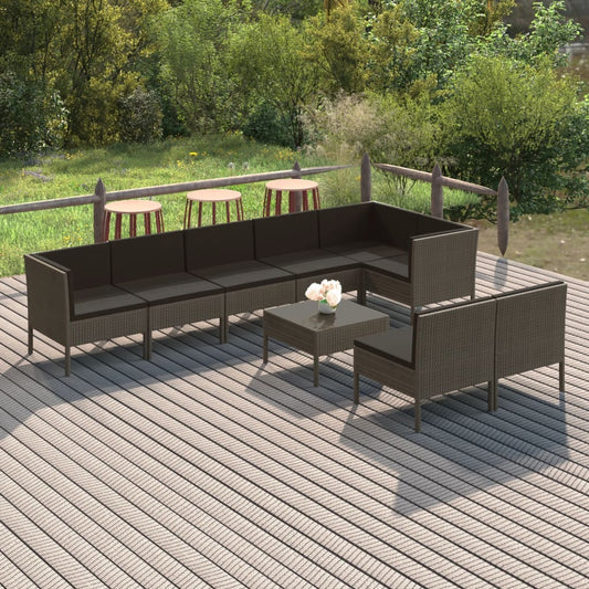 Set Divani da Giardino 9 pz con Cuscini in Polyrattan Grigio - homemem39