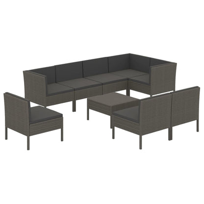 Set Divani da Giardino 9 pz con Cuscini in Polyrattan Grigio - homemem39