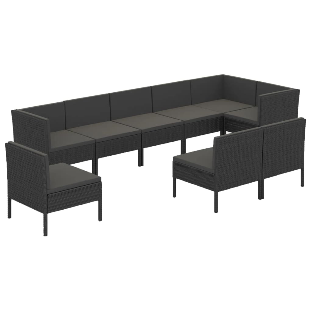 Set Divani da Giardino 9 pz con Cuscini in Polyrattan Nero - homemem39