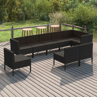 Set Divani da Giardino 9 pz con Cuscini in Polyrattan Nero - homemem39