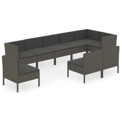 Set Divani da Giardino 9 pz con Cuscini in Polyrattan Grigio - homemem39