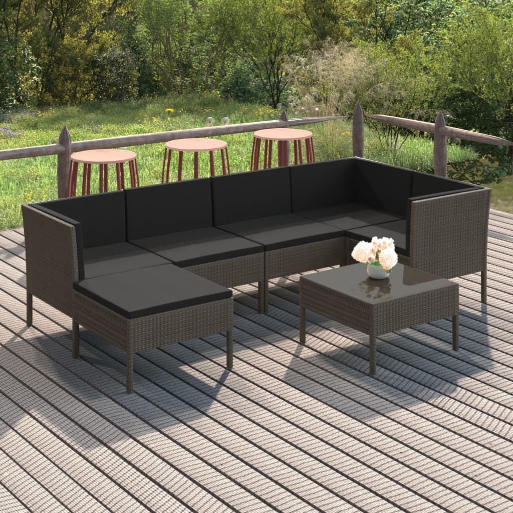 Set Divani da Giardino 7 pz con Cuscini in Polyrattan Grigio - homemem39