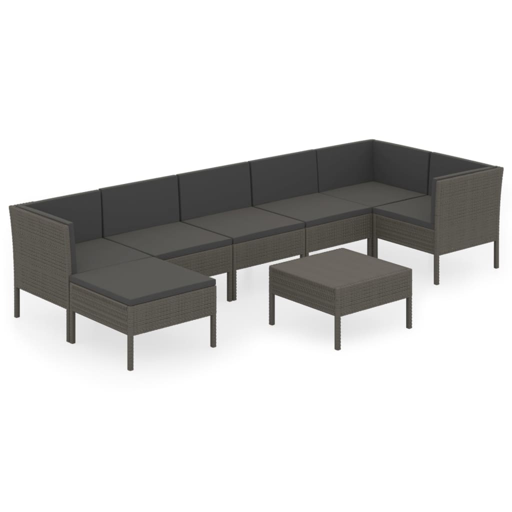 Set Divani da Giardino 8 pz con Cuscini in Polyrattan Grigio - homemem39