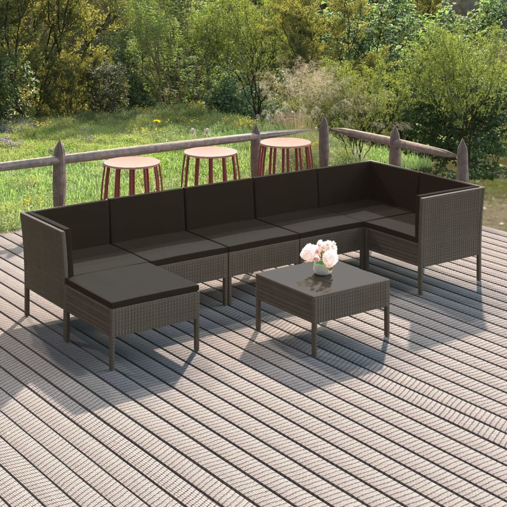 Set Divani da Giardino 8 pz con Cuscini in Polyrattan Grigio - homemem39