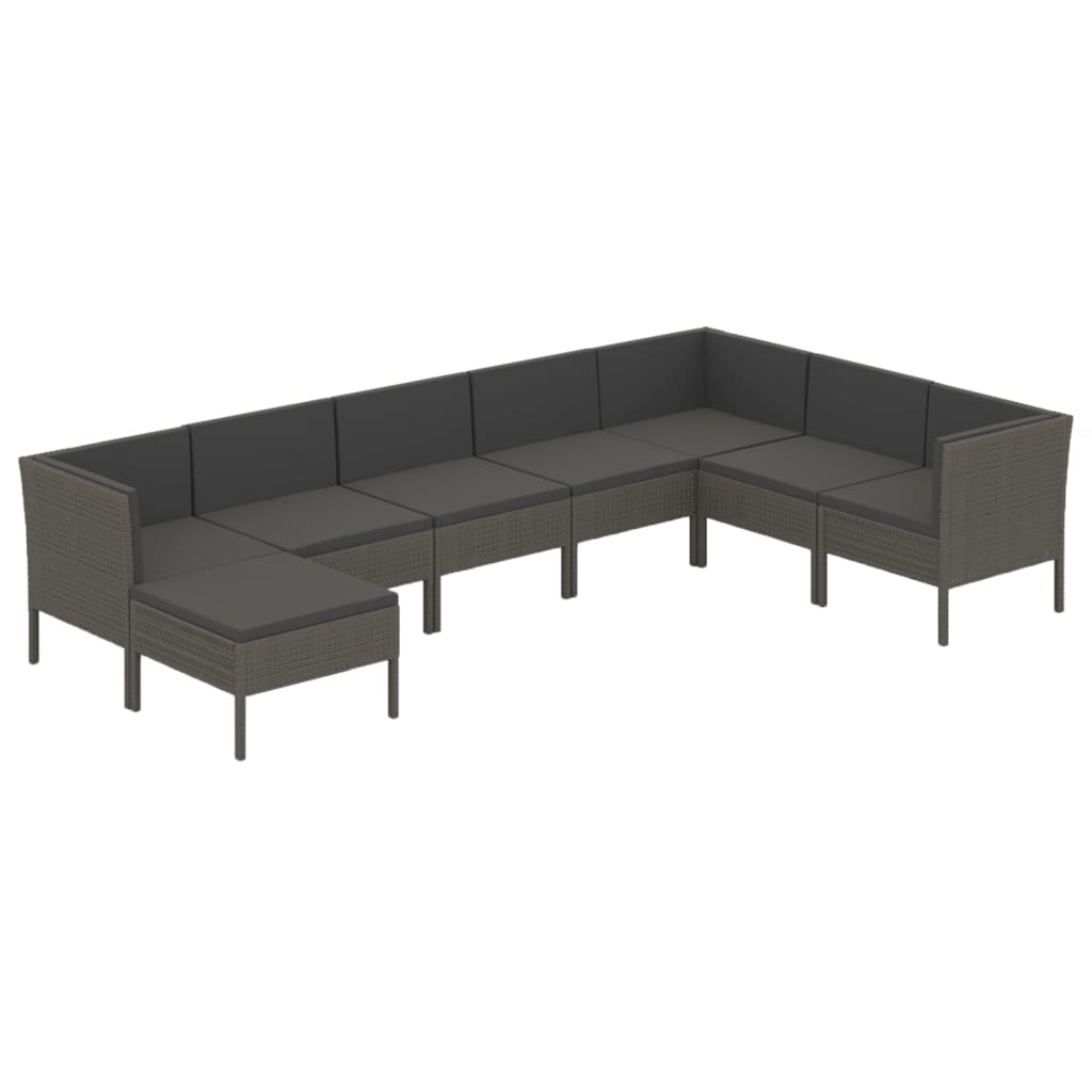 Set Divani da Giardino 8 pz con Cuscini in Polyrattan Grigio - homemem39