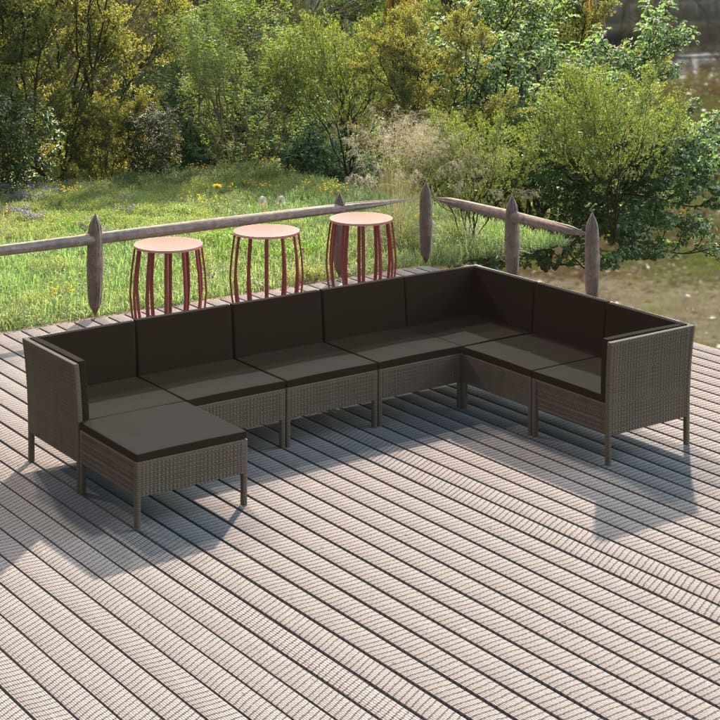 Set Divani da Giardino 8 pz con Cuscini in Polyrattan Grigio - homemem39