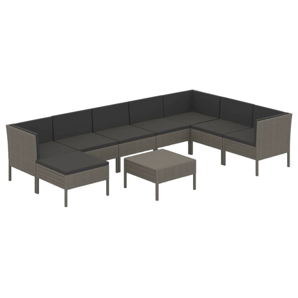 Set Divani da Giardino 9 pz con Cuscini in Polyrattan Grigio - homemem39