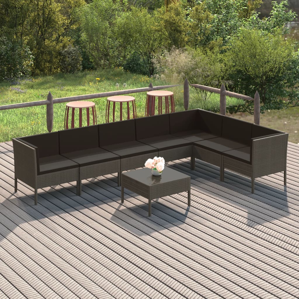 Set Divani da Giardino 8 pz con Cuscini in Polyrattan Grigio - homemem39