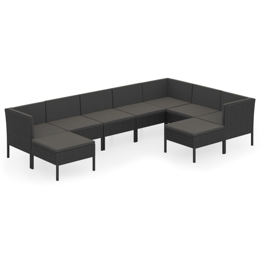 Set Divani da Giardino 9 pz con Cuscini in Polyrattan Nero - homemem39