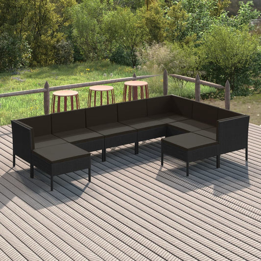 Set Divani da Giardino 9 pz con Cuscini in Polyrattan Nero - homemem39