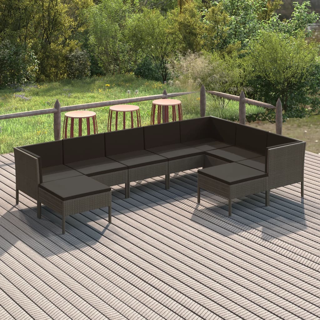 Set Divani da Giardino 9 pz con Cuscini in Polyrattan Grigio - homemem39