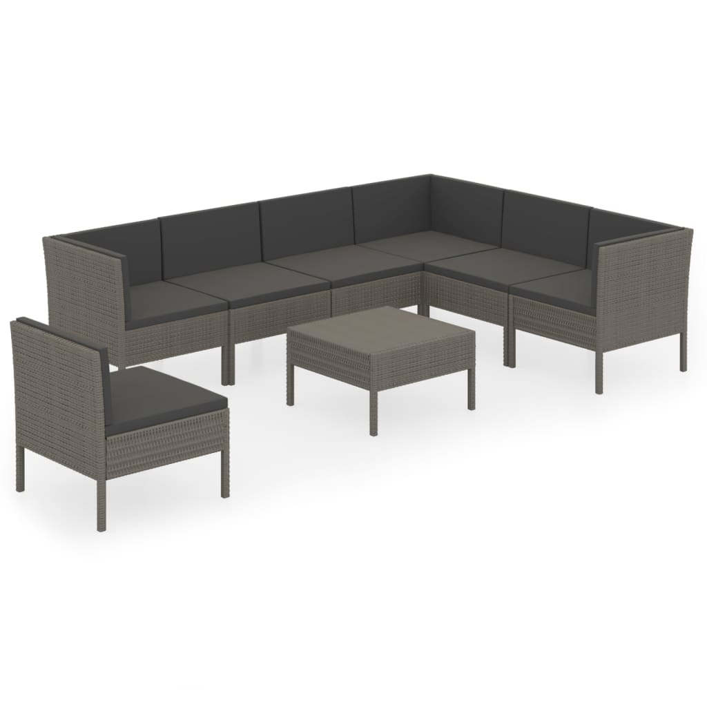 Set Divani da Giardino 8 pz con Cuscini in Polyrattan Grigio - homemem39