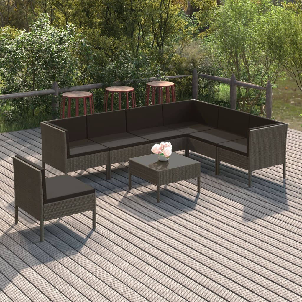 Set Divani da Giardino 8 pz con Cuscini in Polyrattan Grigio - homemem39