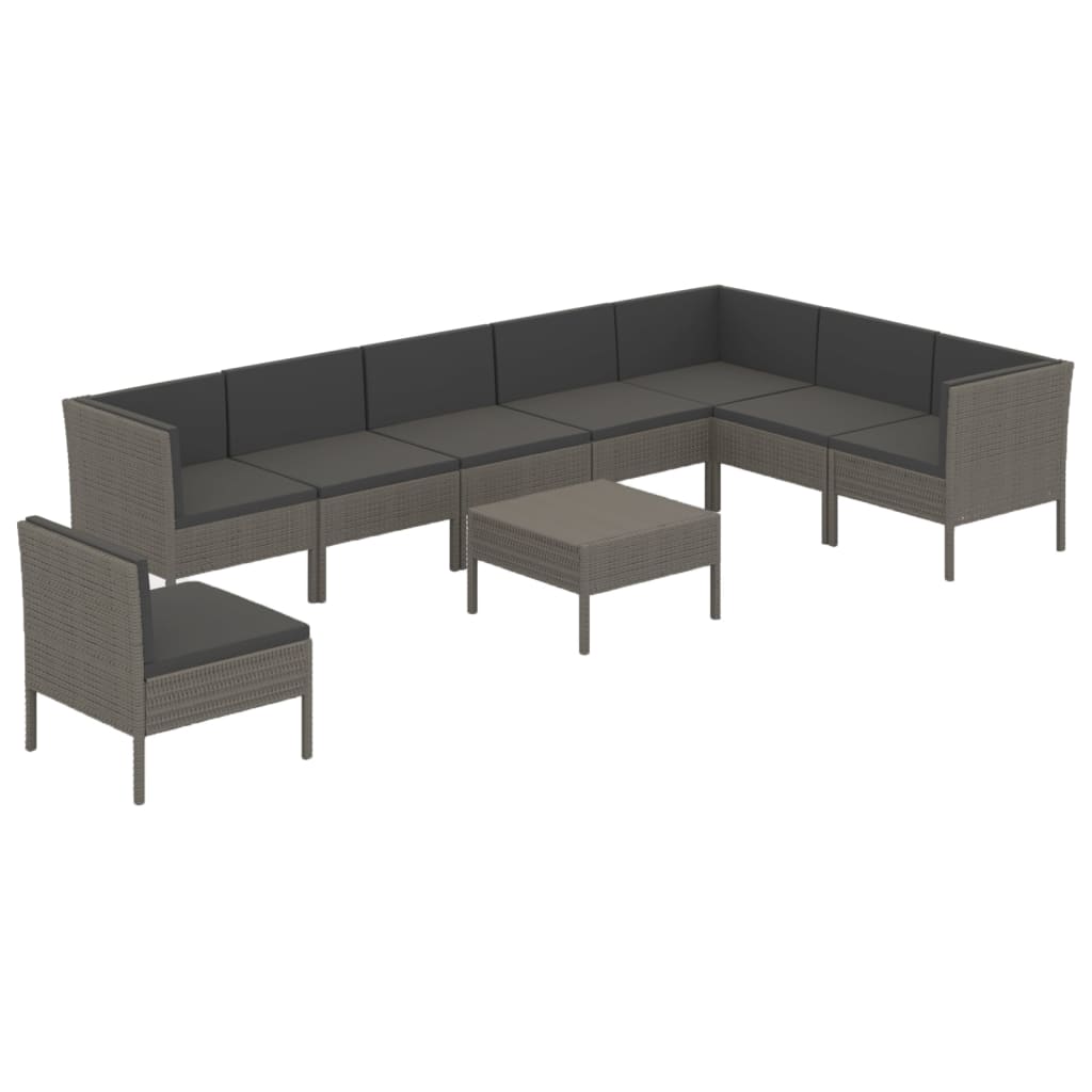 Set Divani da Giardino 9 pz con Cuscini in Polyrattan Grigio - homemem39