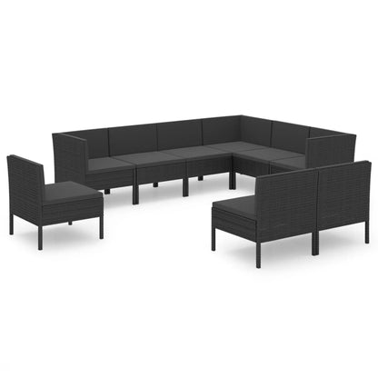 Set Divani da Giardino 9 pz con Cuscini in Polyrattan Nero - homemem39