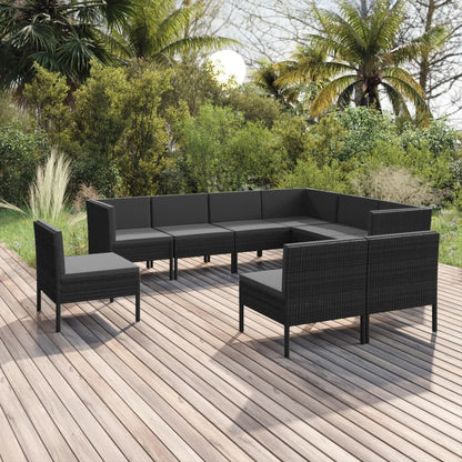 Set Divani da Giardino 9 pz con Cuscini in Polyrattan Nero - homemem39