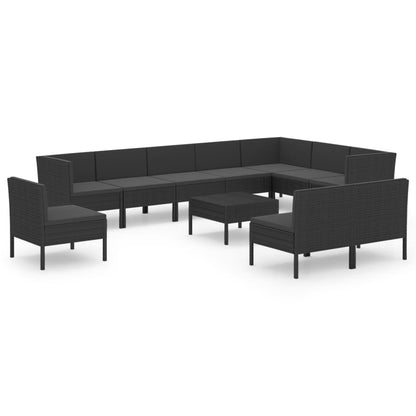 Set Divani da Giardino 11 pz con Cuscini in Polyrattan Nero - homemem39