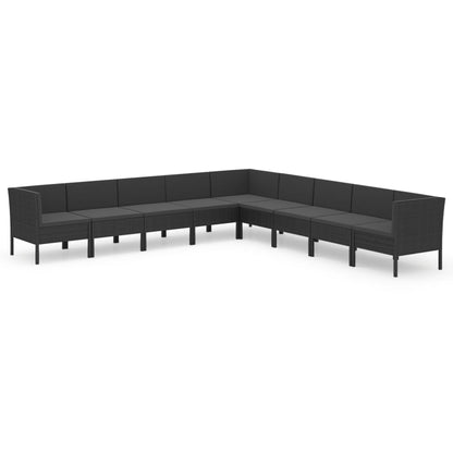 Set Divani da Giardino 9 pz con Cuscini in Polyrattan Nero - homemem39