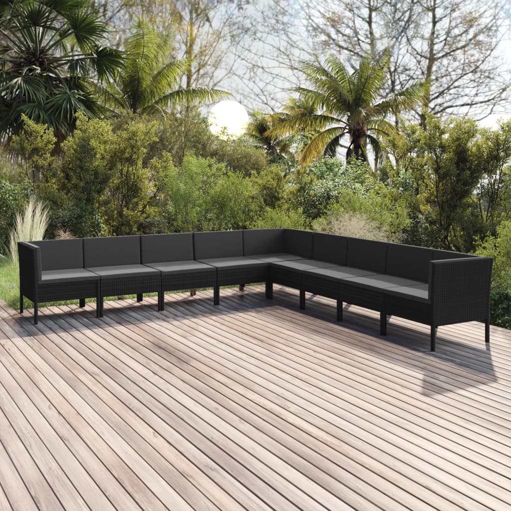 Set Divani da Giardino 9 pz con Cuscini in Polyrattan Nero - homemem39