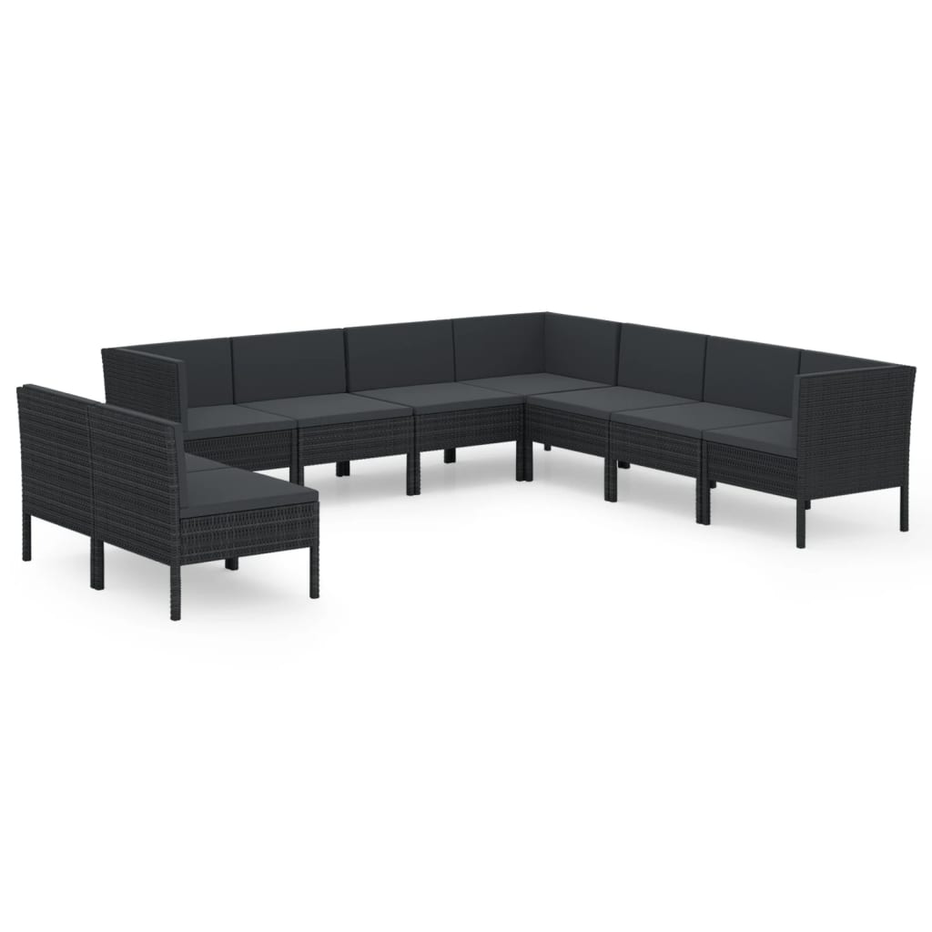 Set Divani da Giardino 9 pz con Cuscini in Polyrattan Nero - homemem39