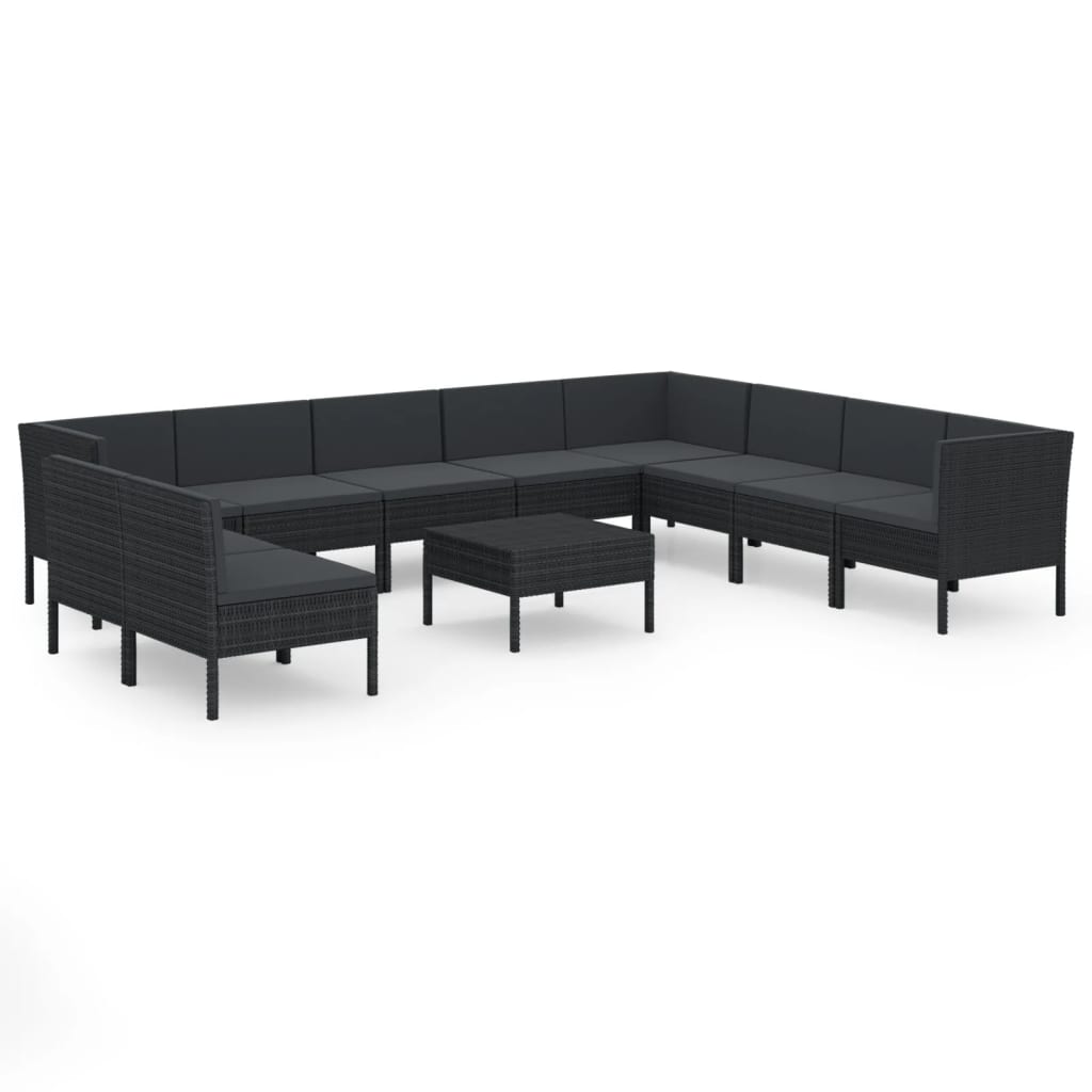 Set Divani da Giardino 11 pz con Cuscini in Polyrattan Nero - homemem39