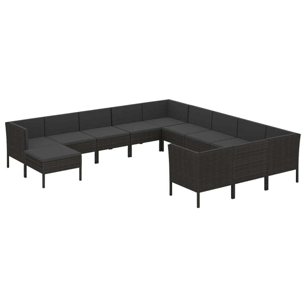 Set Divani da Giardino 12 pz con Cuscini in Polyrattan Nero - homemem39